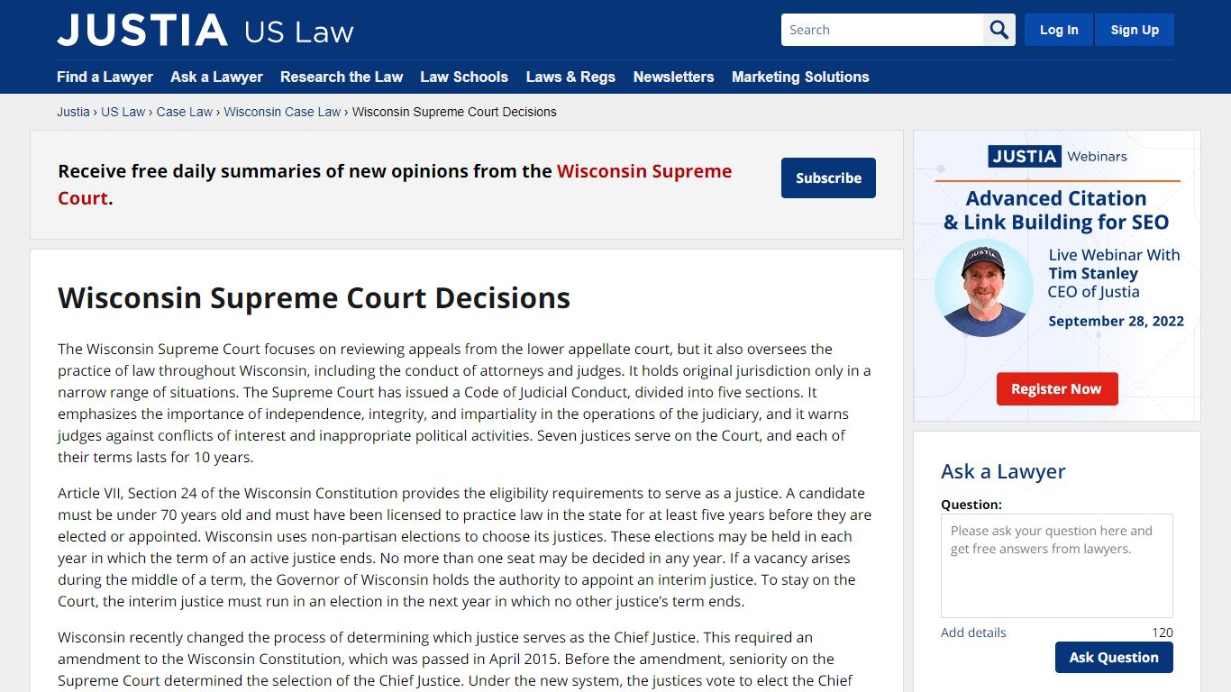 Wisconsin Supreme Court Decisions :: Wisconsin Case Law - Justia Law